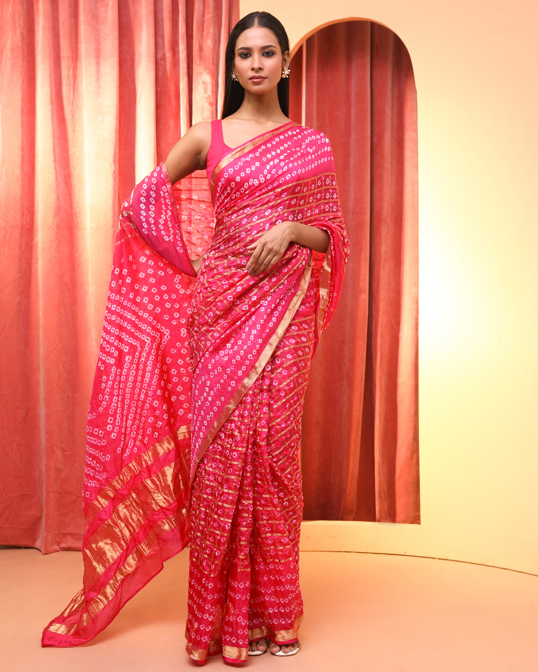 Bandhani Pink Printed  Wear  Saree