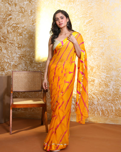 Leheriya Yellow Printed Daily Wear  Saree