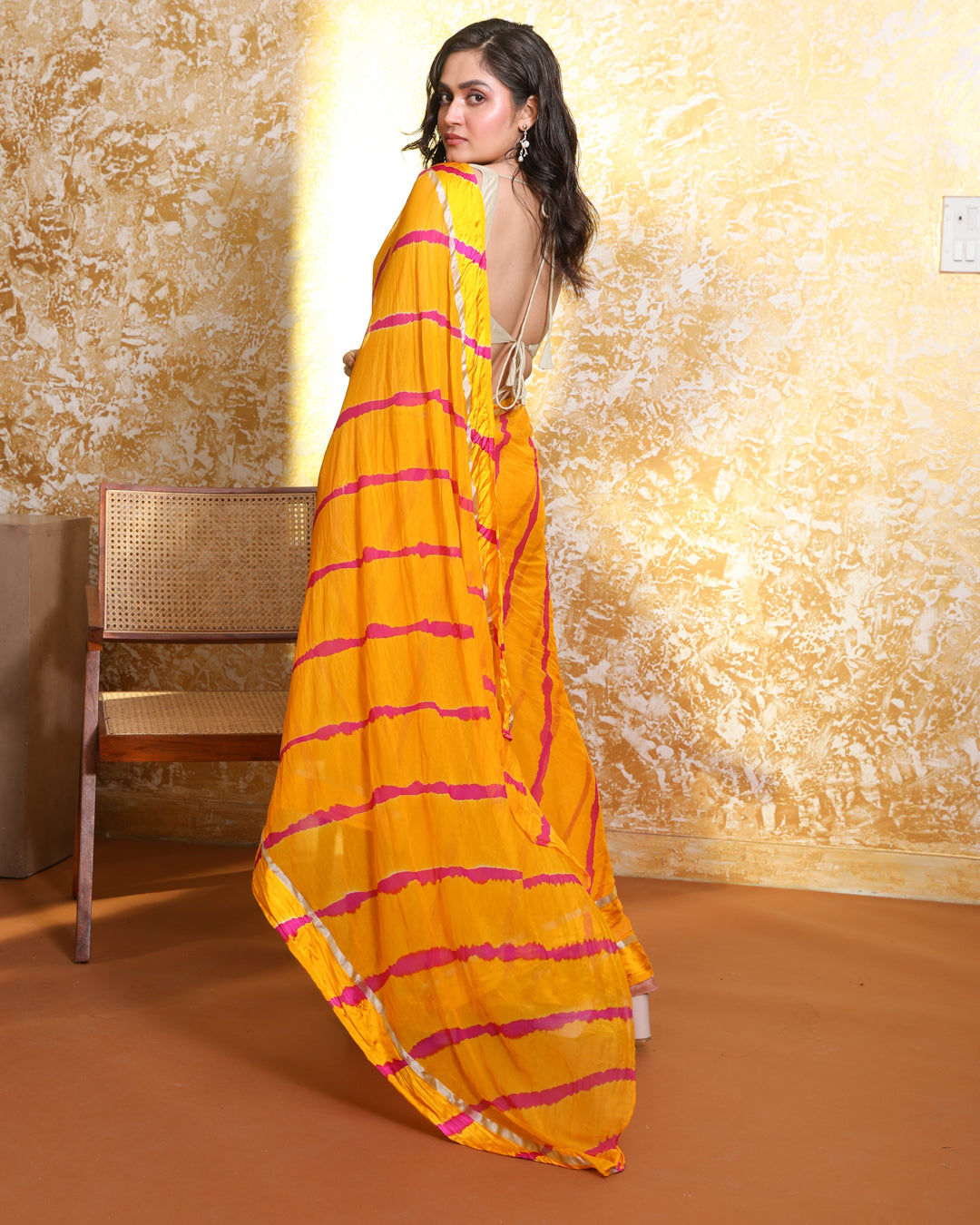 Leheriya Yellow Printed Daily Wear  Saree