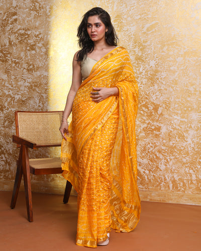 Bandhani Yellow Printed  Wear  Saree