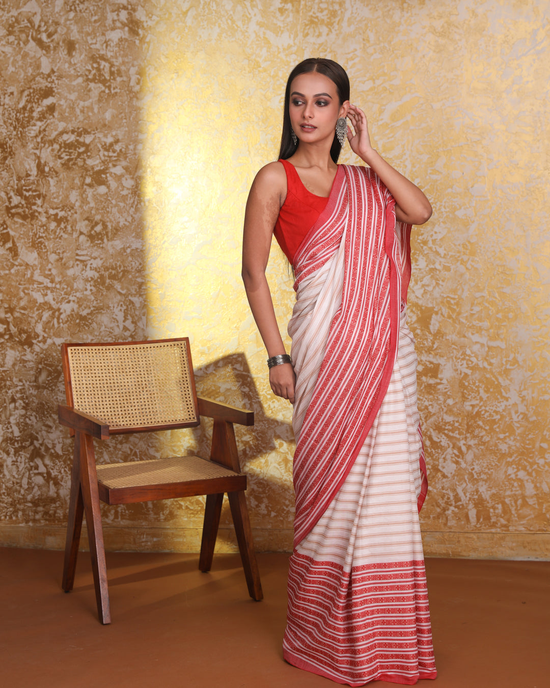 Taant Red Woven Design Work Wear  Saree