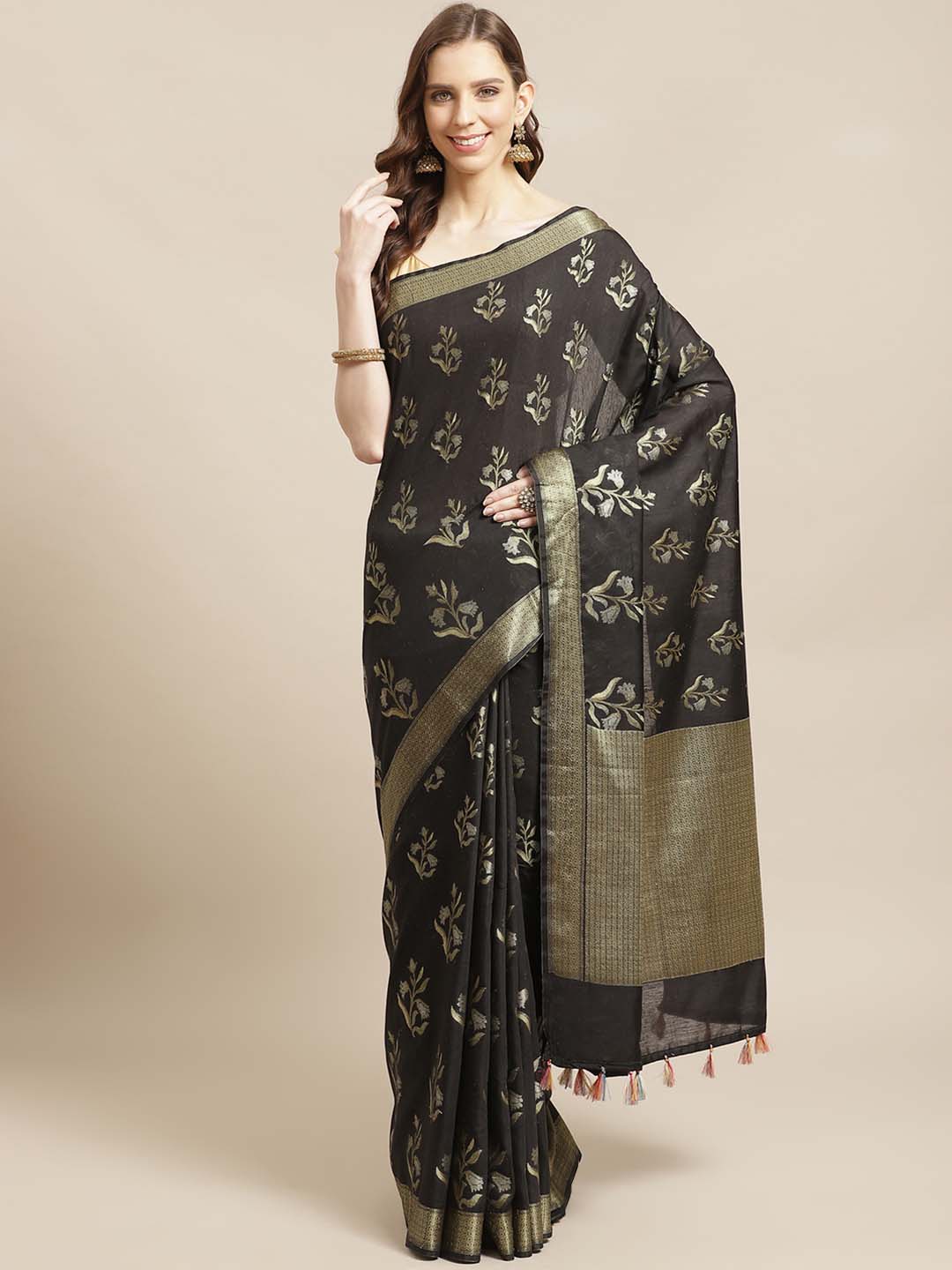 Indethnic Banarasi Black Woven Design Daily Wear Saree - View 1