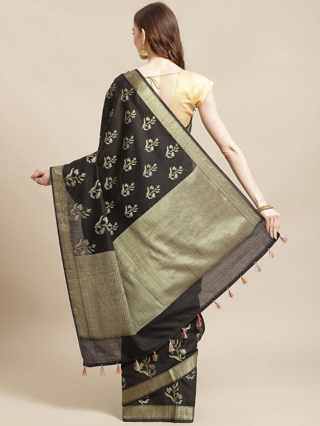 Indethnic Banarasi Black Woven Design Daily Wear Saree - View 2