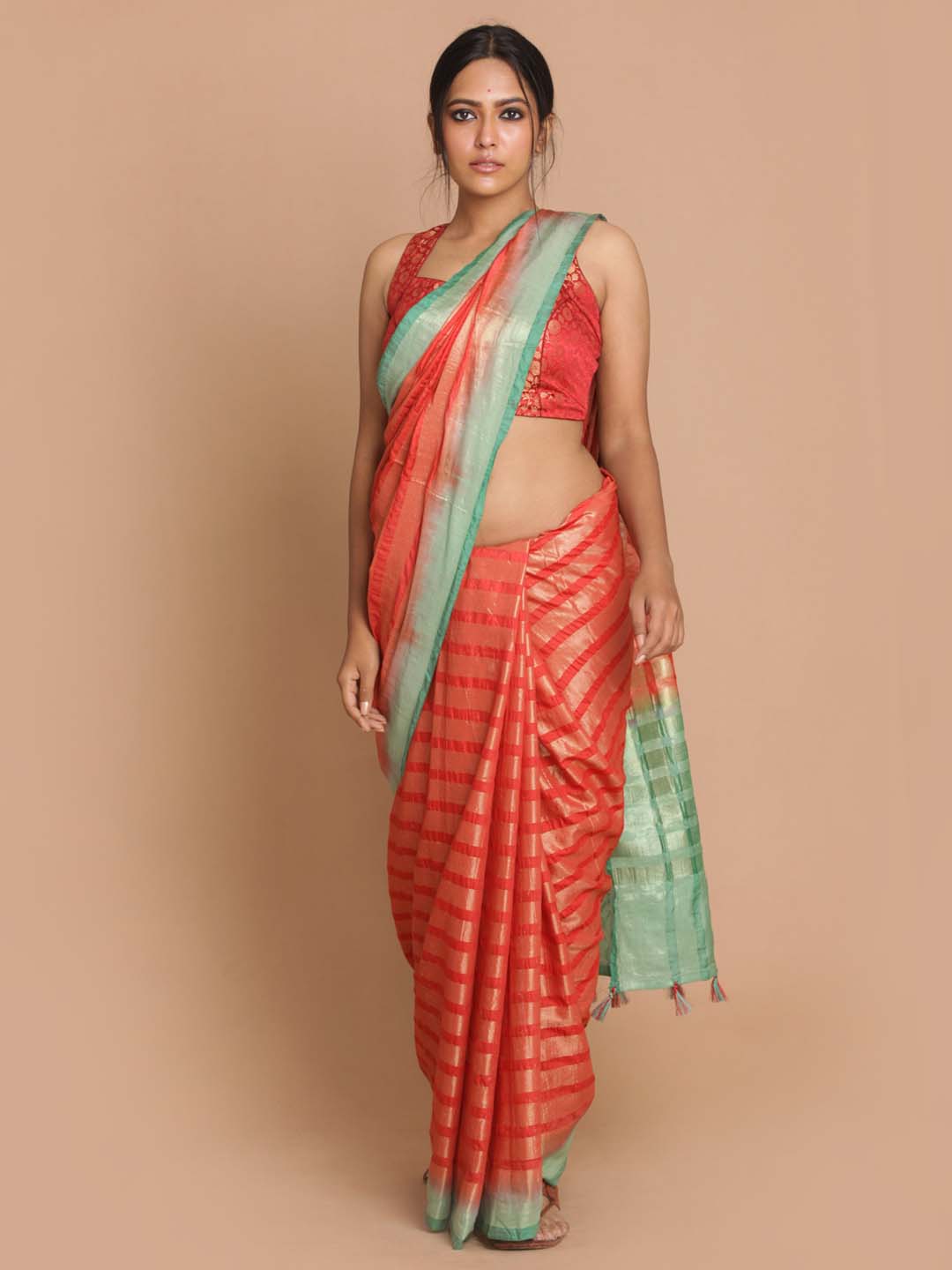 Indethnic Banarasi Red Woven Design Daily Wear Saree - View 1