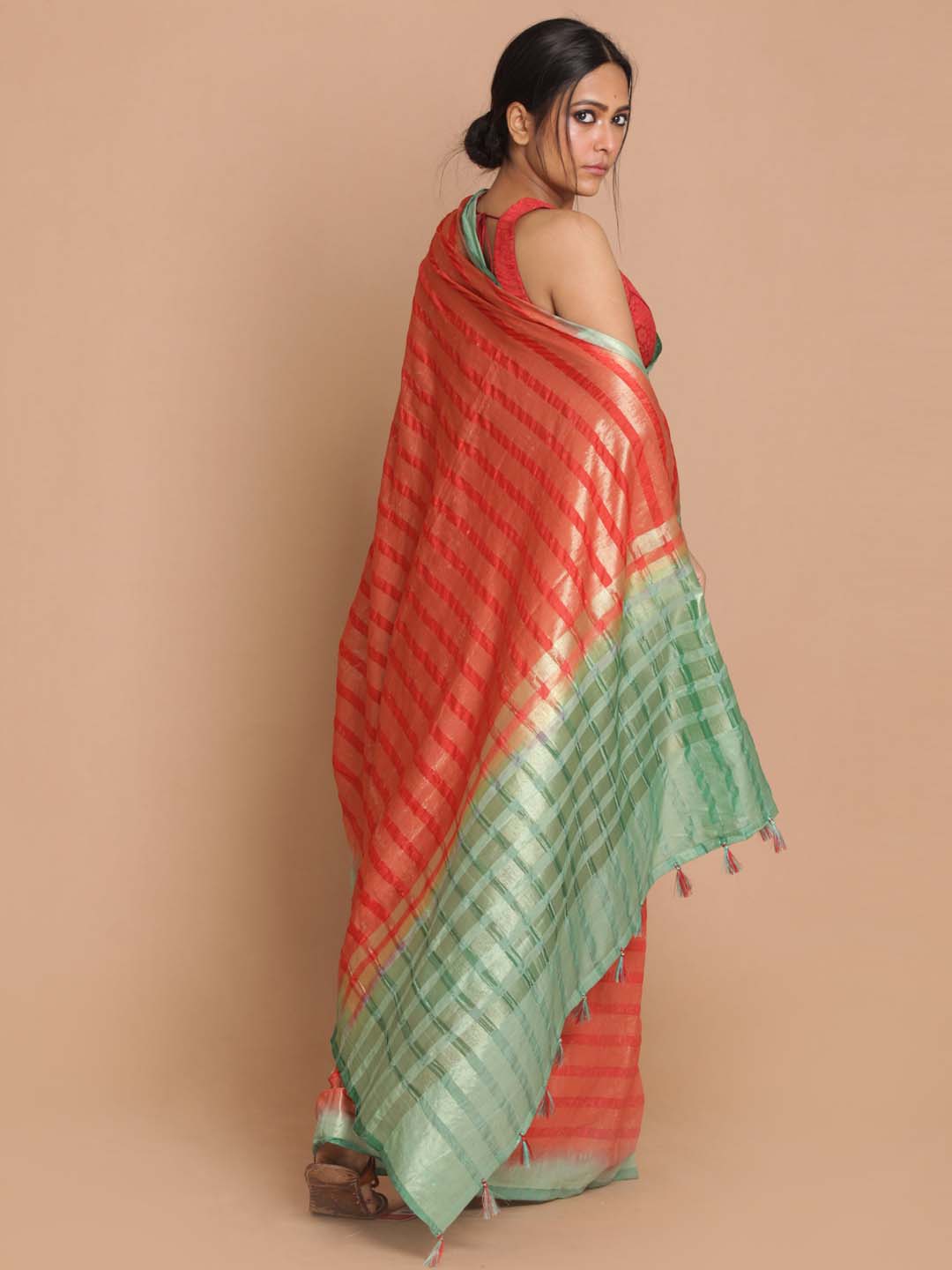 Indethnic Banarasi Red Woven Design Daily Wear Saree - View 2
