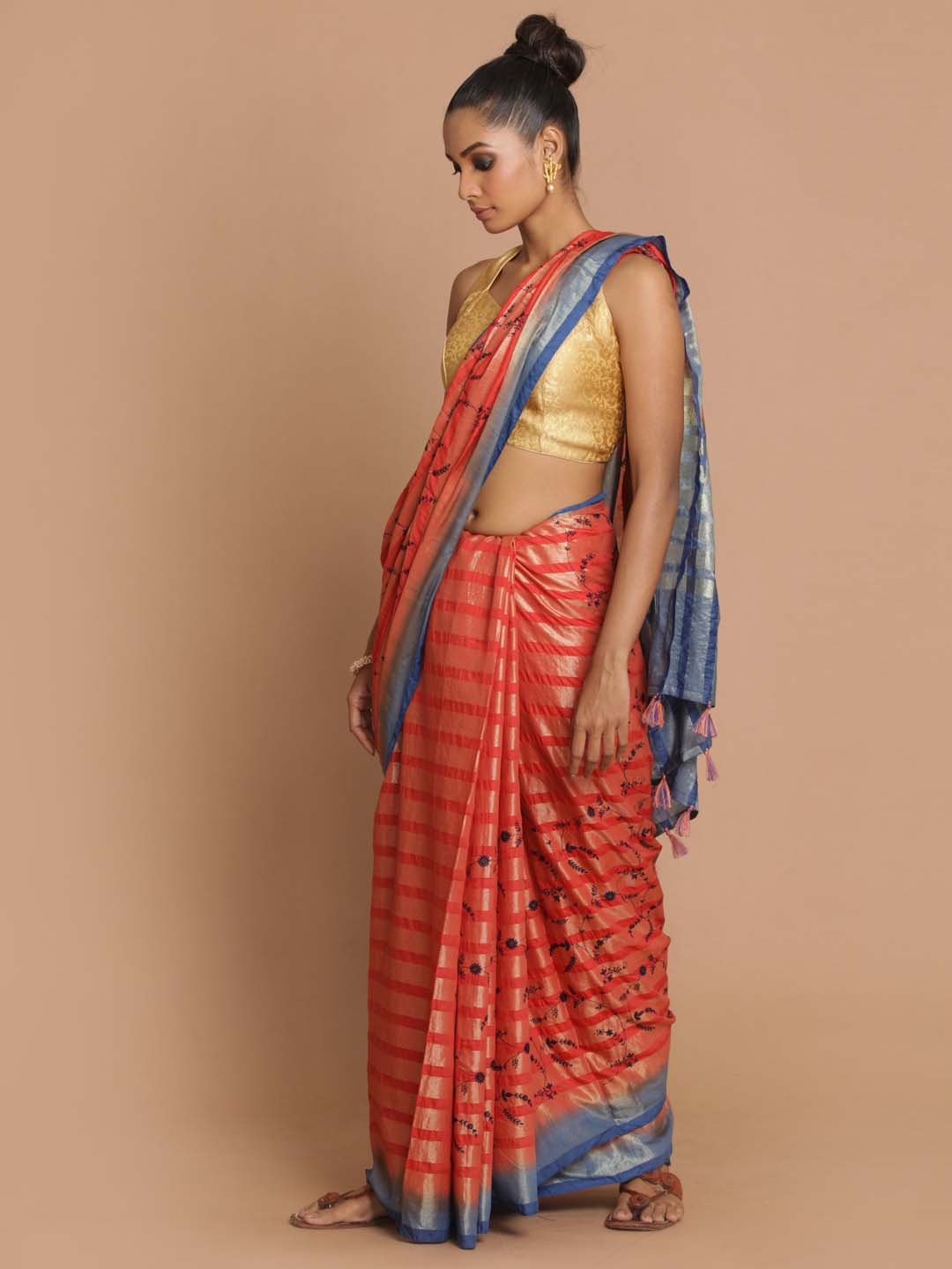 Indethnic Banarasi Red Embroidered Daily Wear Saree - View 2