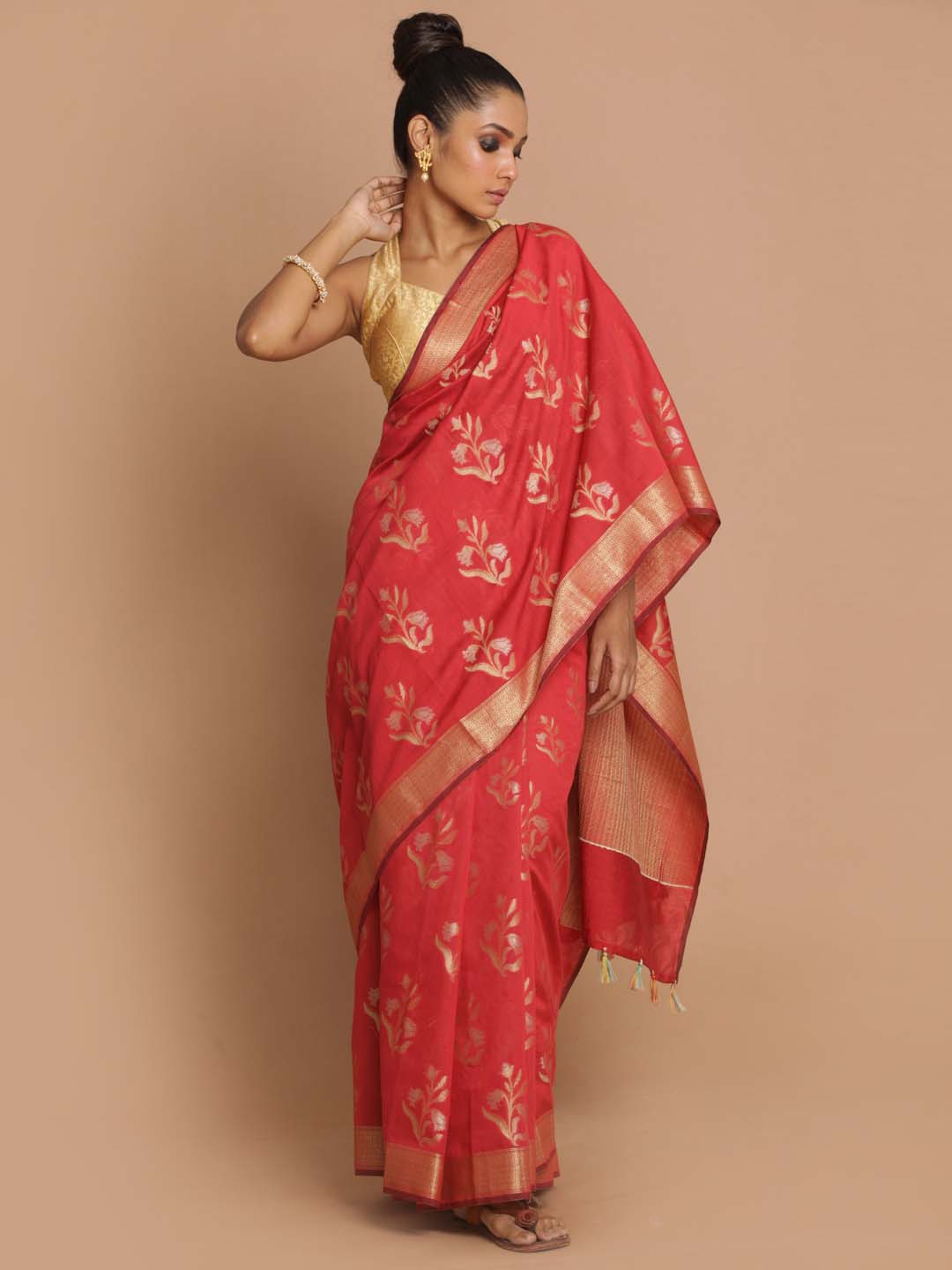 Indethnic Banarasi Red Woven Design Daily Wear Saree - View 1