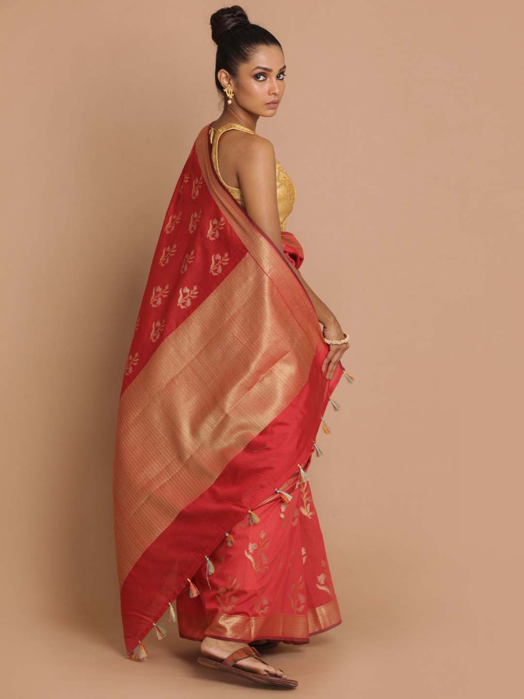 Indethnic Banarasi Red Woven Design Daily Wear Saree - View 3