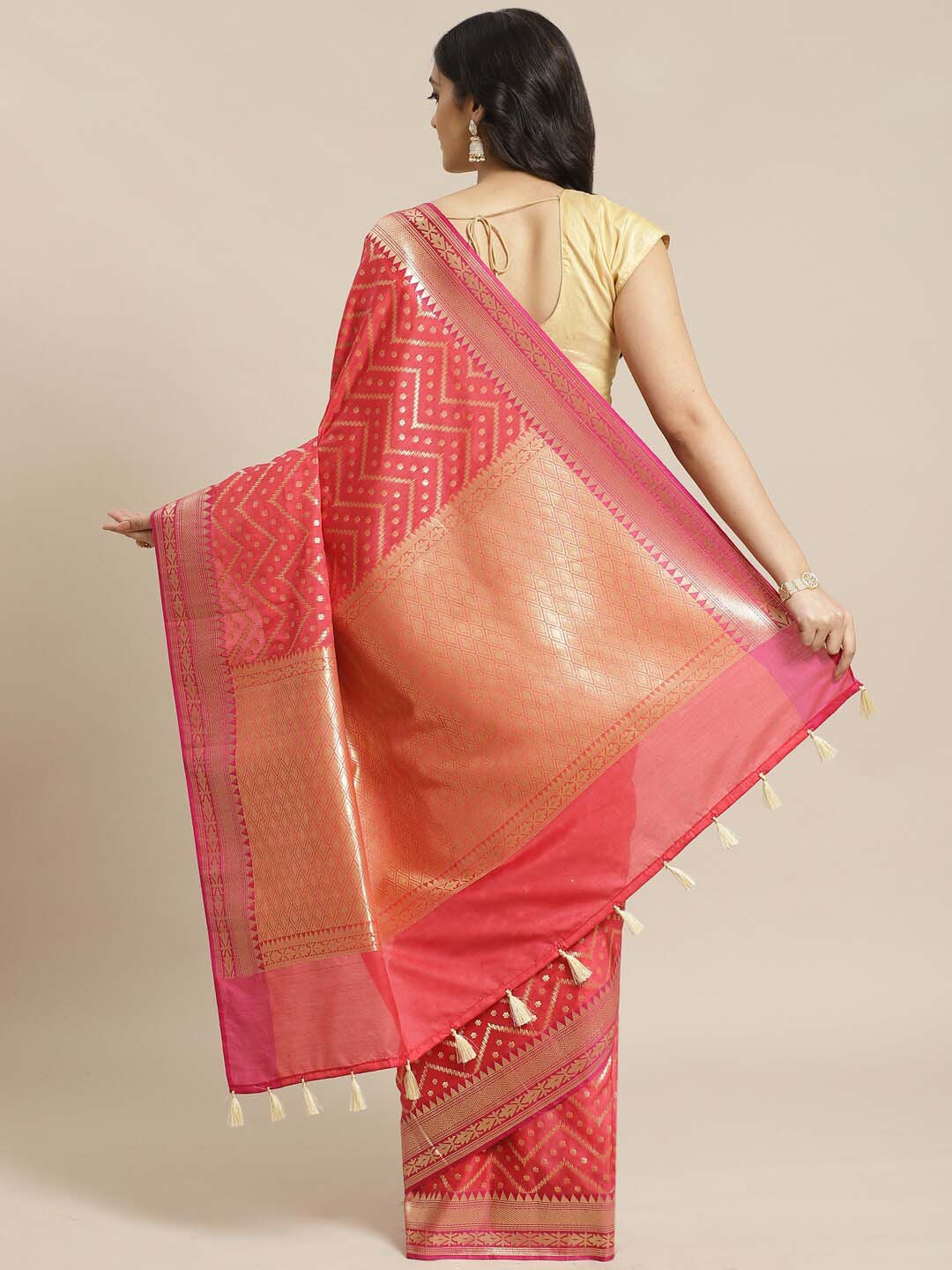 Indethnic Banarasi Red Woven Design Party Wear Saree - View 2