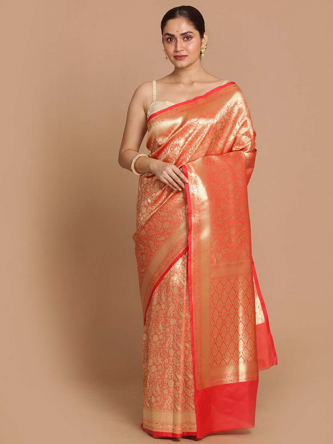 Indethnic Banarasi Red Woven Design Festive Wear Saree - View 1