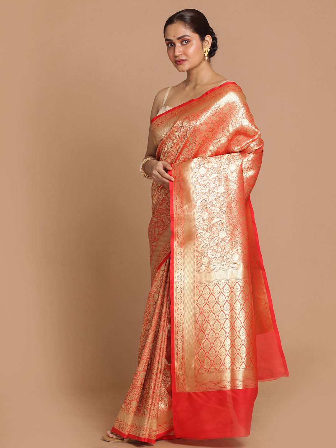 Indethnic Banarasi Red Woven Design Festive Wear Saree - View 2