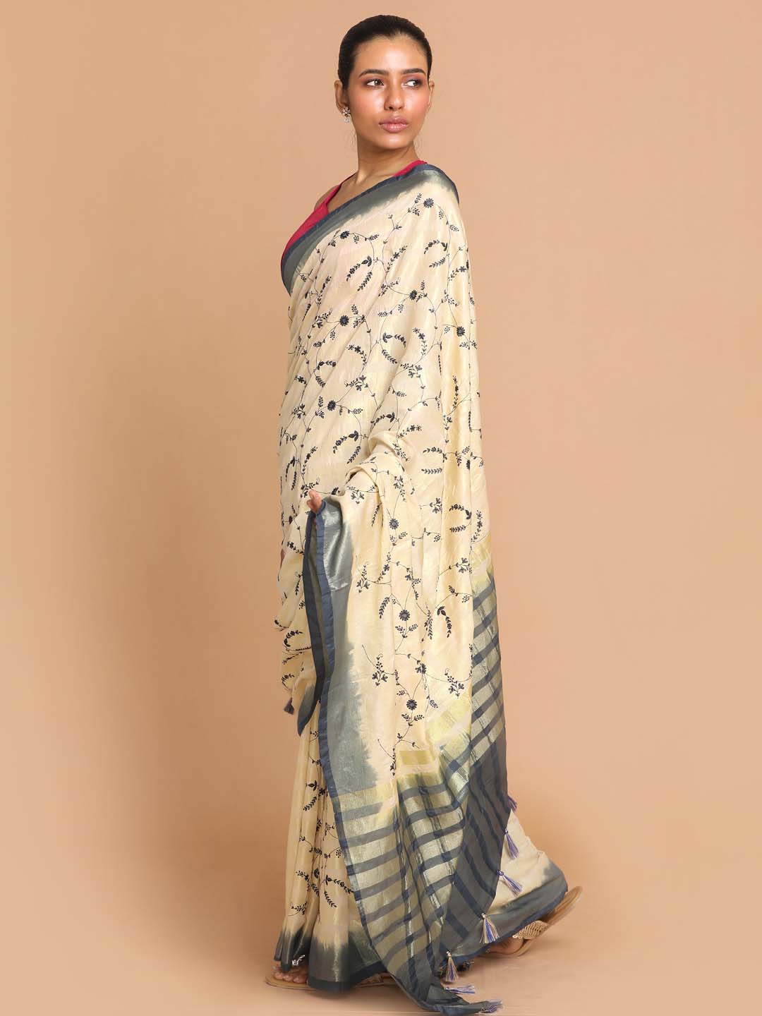 Indethnic Banarasi Beige Embroidered Daily Wear Saree - View 2