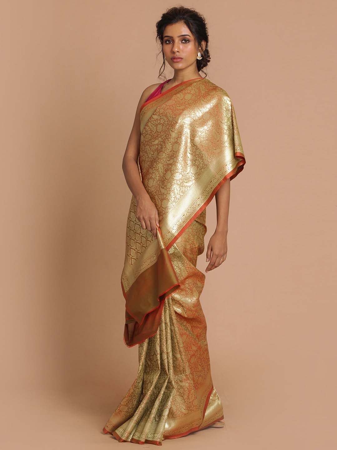 Indethnic Banarasi Brown Woven Design Festive Wear Saree - View 2
