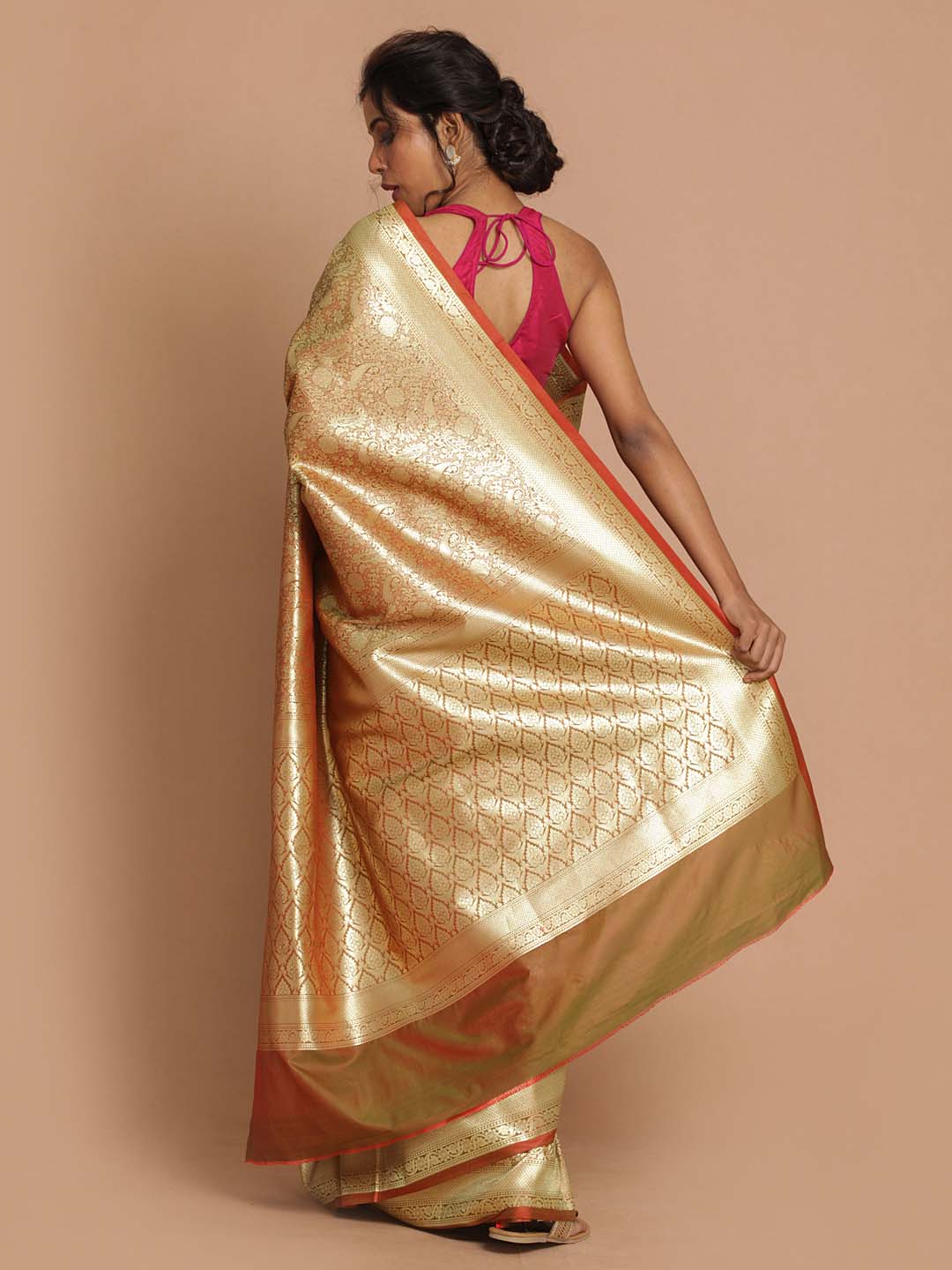 Indethnic Banarasi Brown Woven Design Festive Wear Saree - View 3