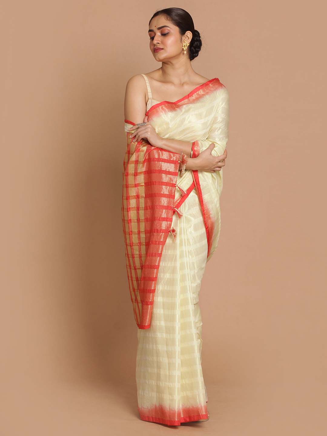 Indethnic Banarasi Cream Woven Design Daily Wear Saree - View 1