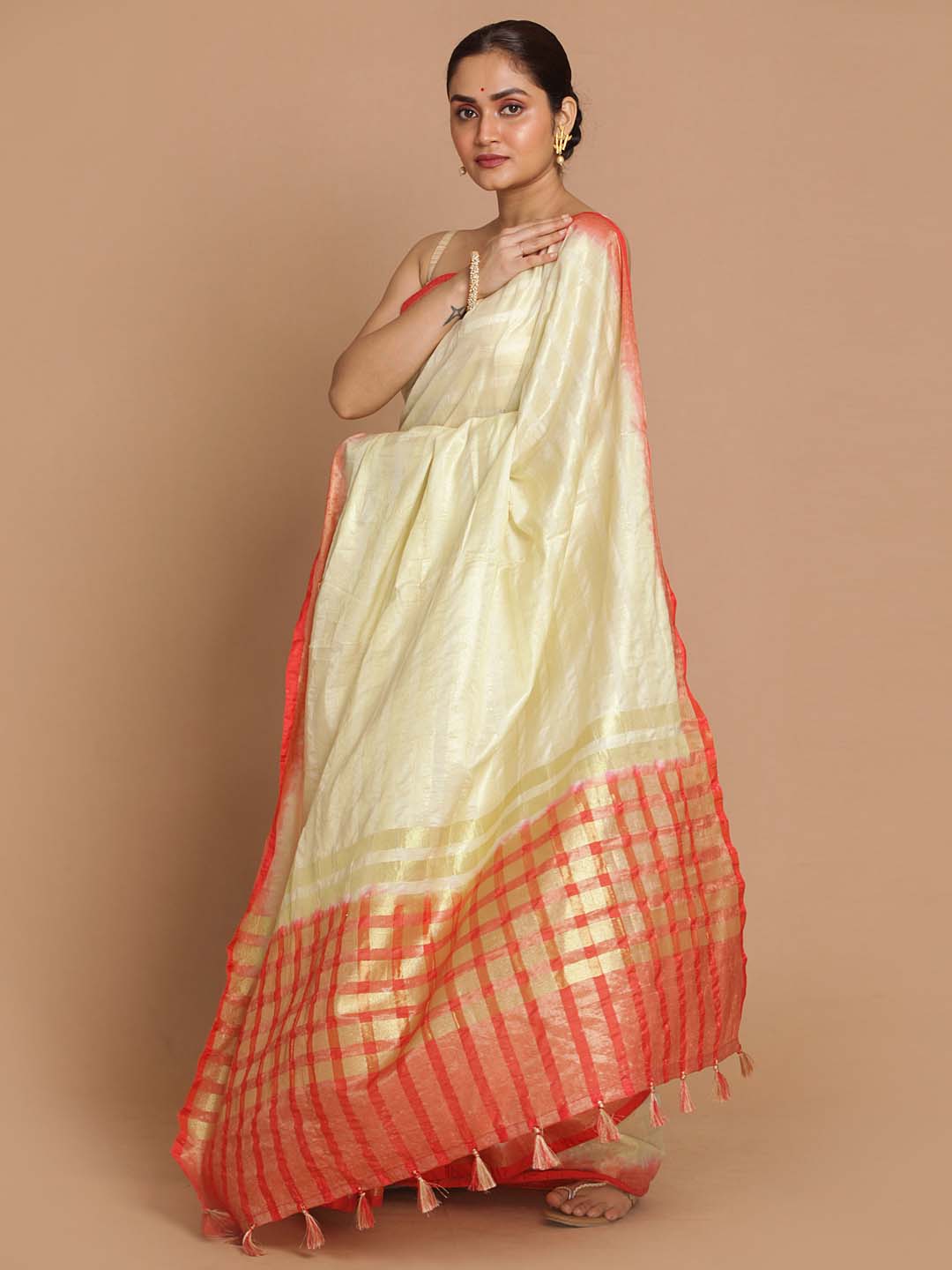 Indethnic Banarasi Cream Woven Design Daily Wear Saree - View 2