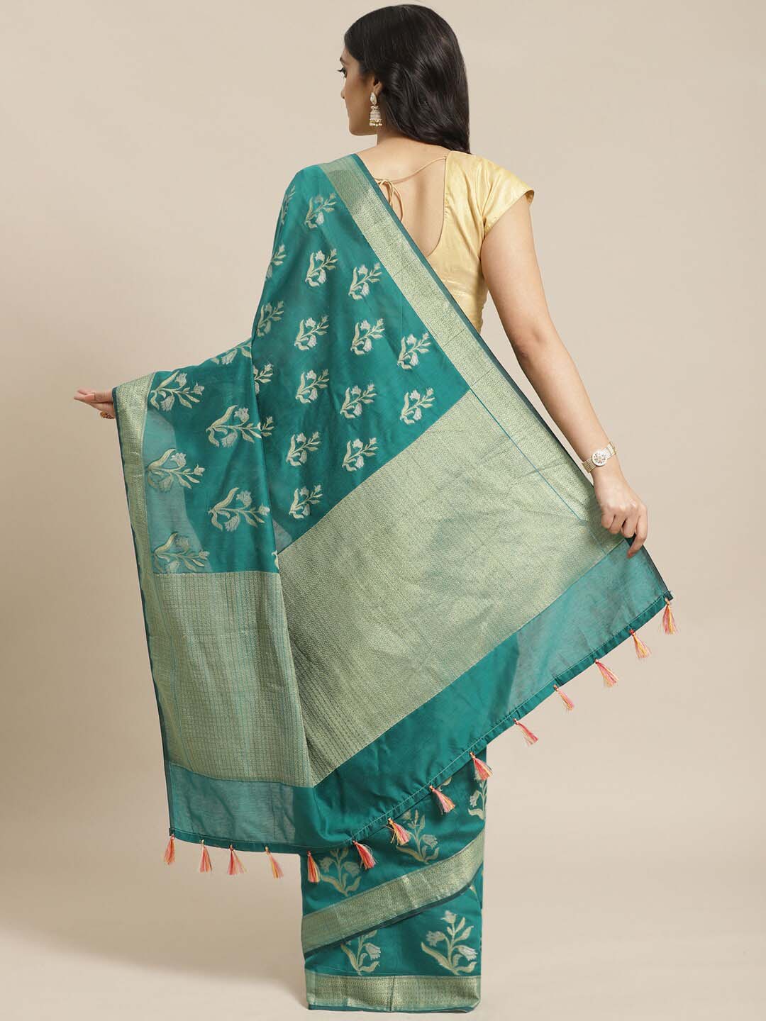 Indethnic Banarasi Green Woven Design Daily Wear Saree - View 2