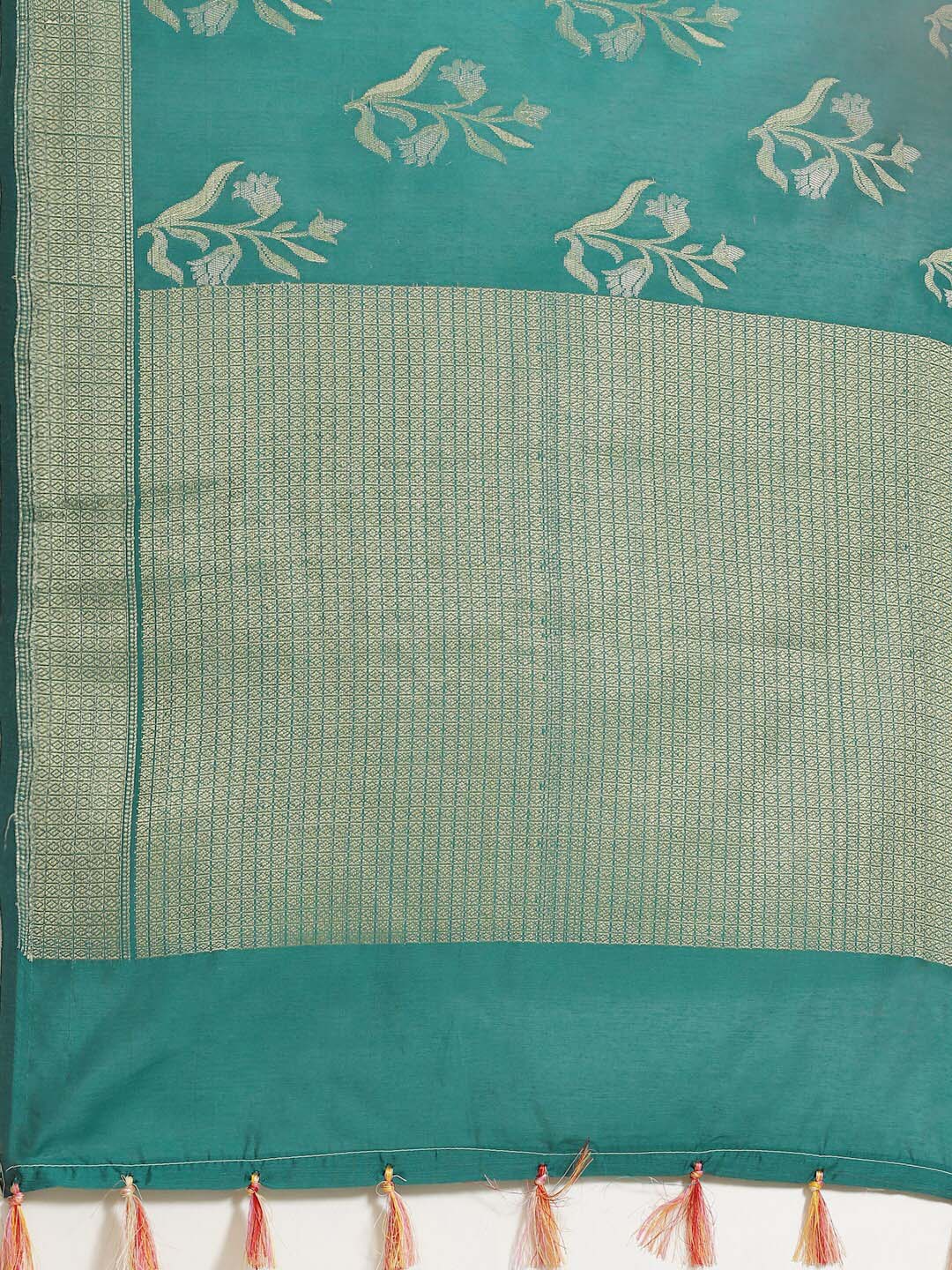 Indethnic Banarasi Green Woven Design Daily Wear Saree - Saree Detail View