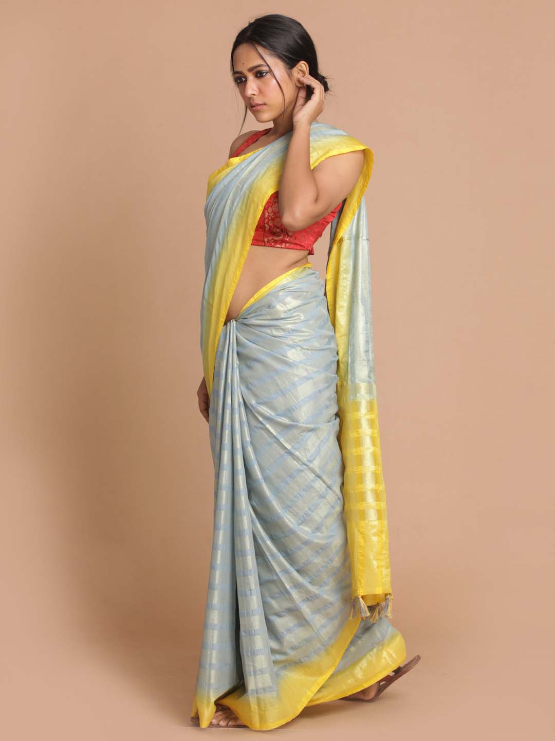 Indethnic Banarasi Grey Woven Design Daily Wear Saree - View 2