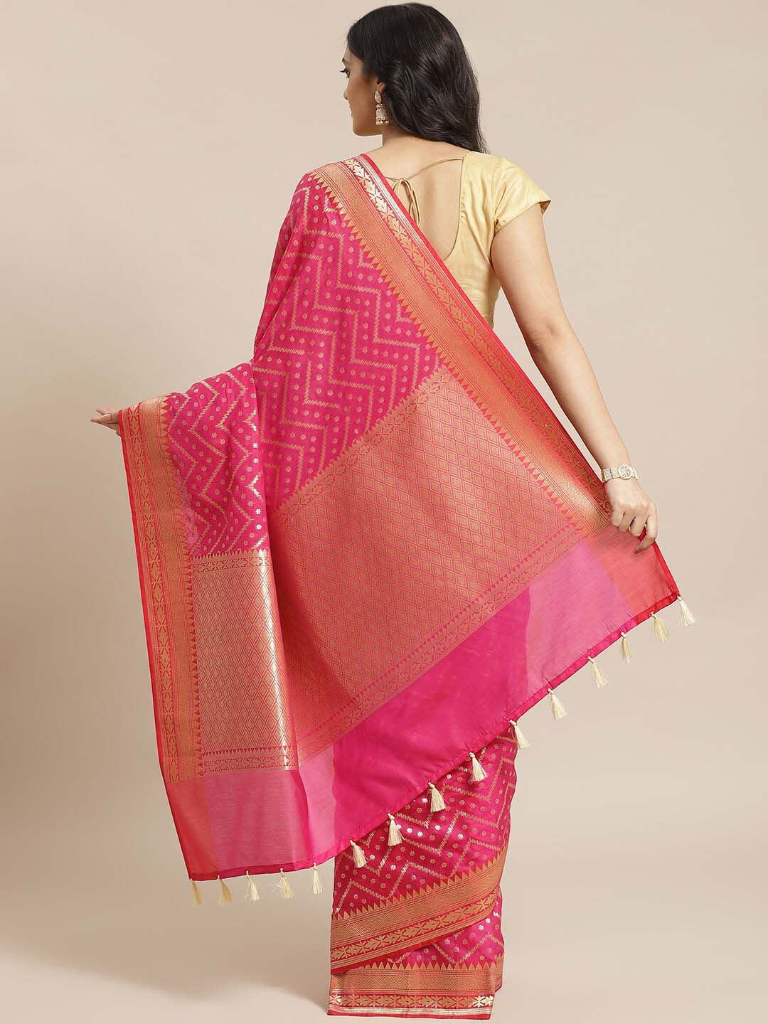 Indethnic Banarasi Magenta Woven Design Party Wear Saree - View 2