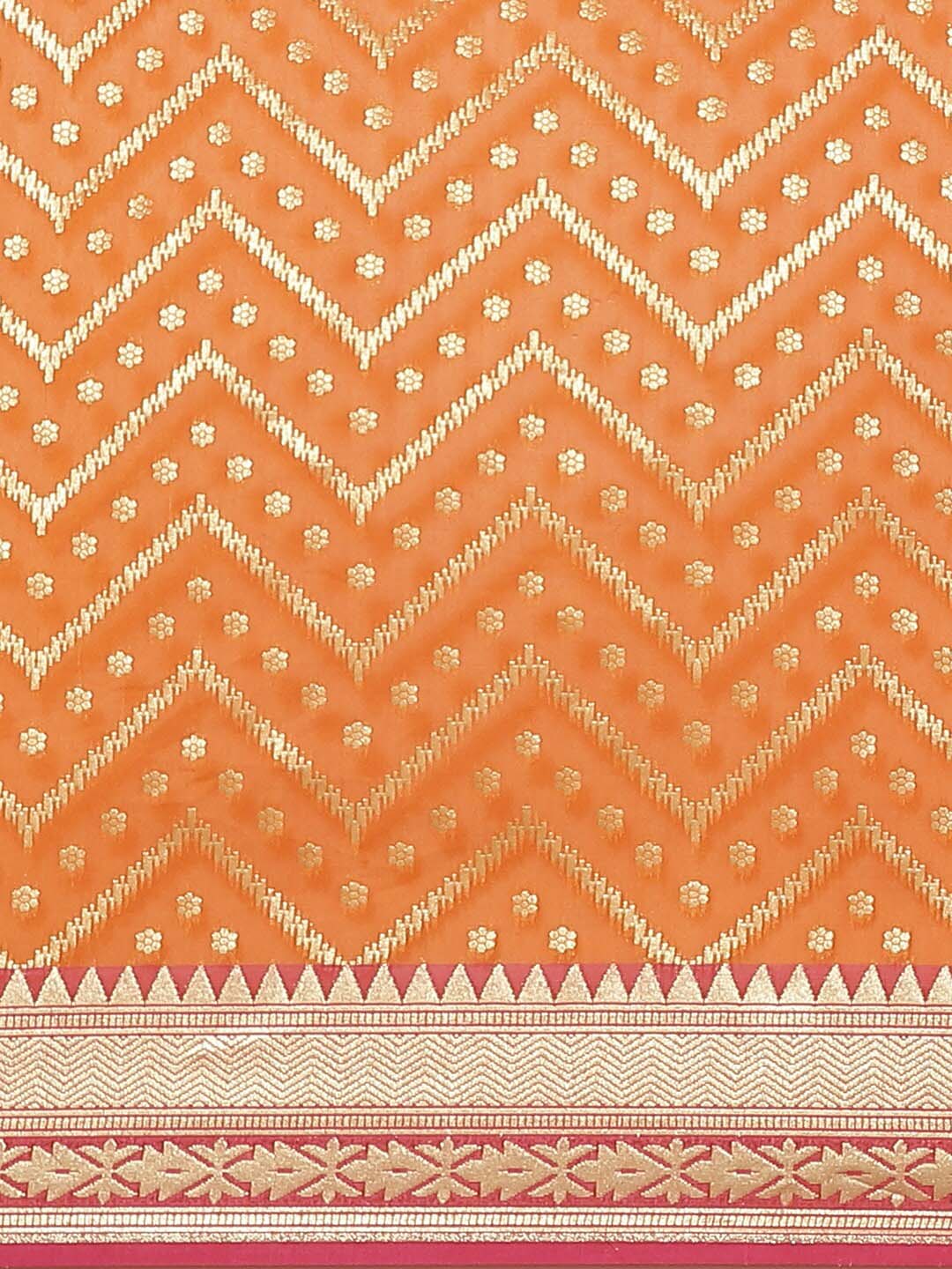 Indethnic Banarasi Orange Woven Design Party Wear Saree - View 3