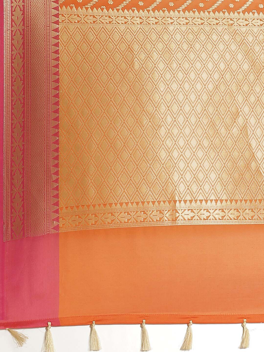 Indethnic Banarasi Orange Woven Design Party Wear Saree - Saree Detail View
