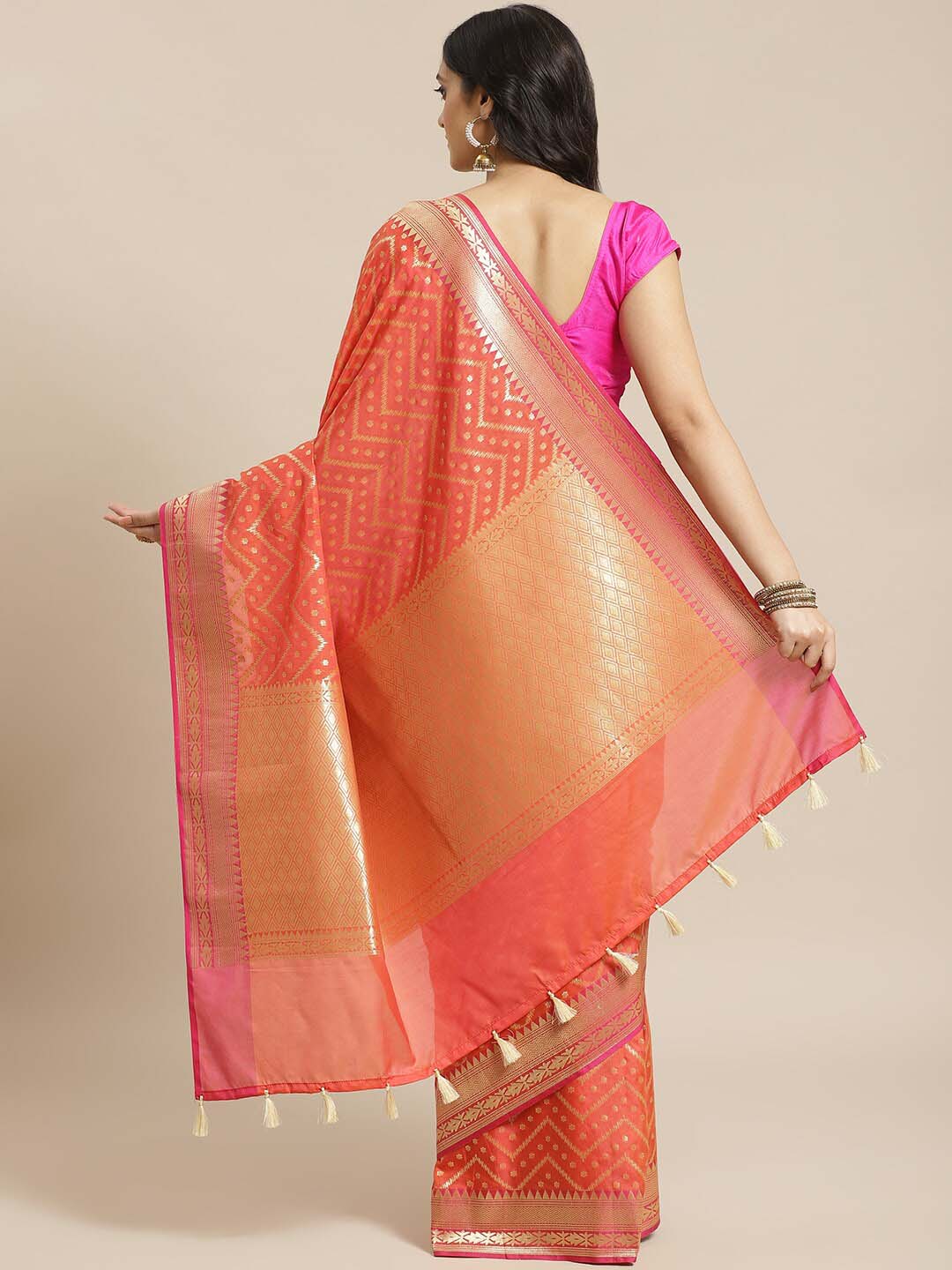 Indethnic Banarasi Rust Woven Design Party Wear Saree - View 2