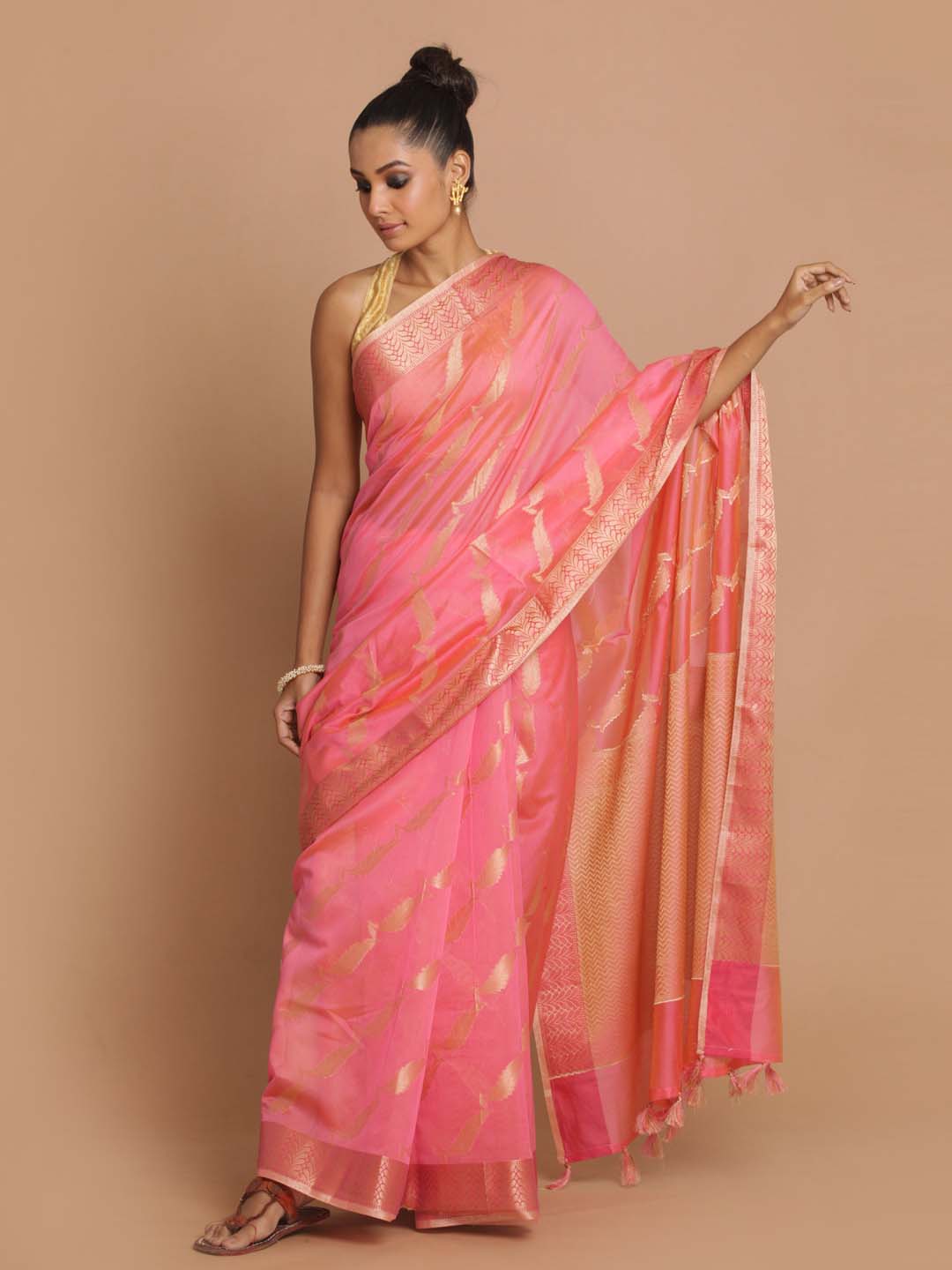 Indethnic Banarasi Pink Woven Design Party Wear Saree - View 1