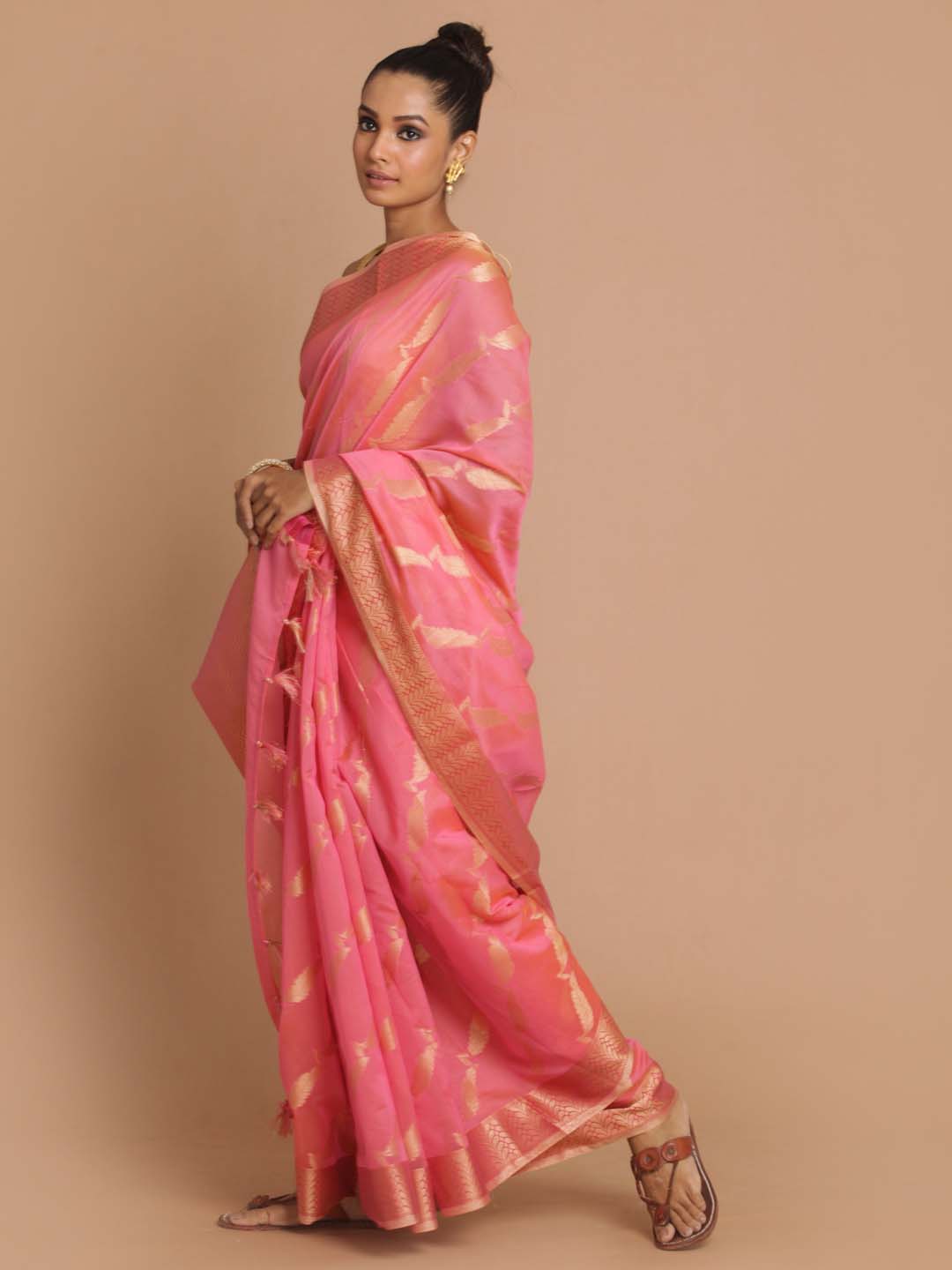 Indethnic Banarasi Pink Woven Design Party Wear Saree - View 2