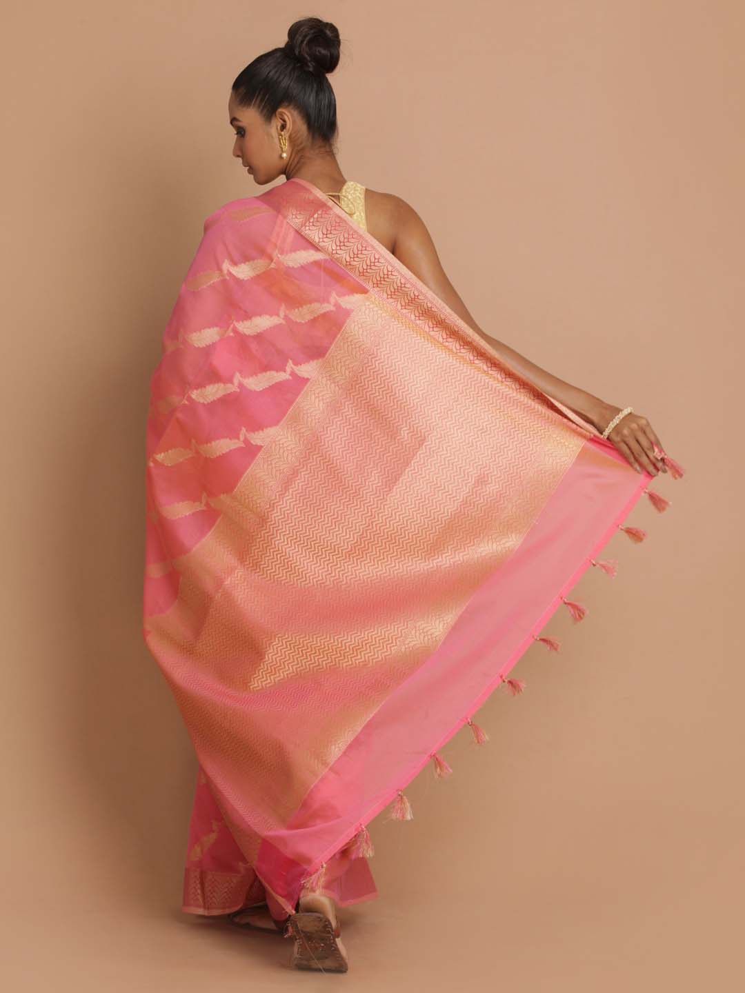 Indethnic Banarasi Pink Woven Design Party Wear Saree - View 3