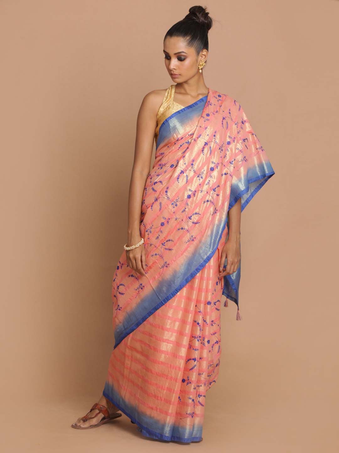 Indethnic Banarasi Pink Embroidered Daily Wear Saree - View 1