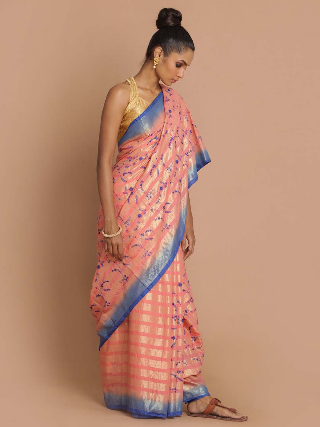 Indethnic Banarasi Pink Embroidered Daily Wear Saree - View 2