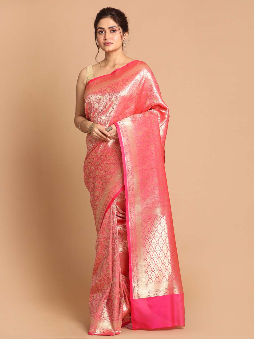 Indethnic Banarasi Pink Woven Design Festive Wear Saree - View 1