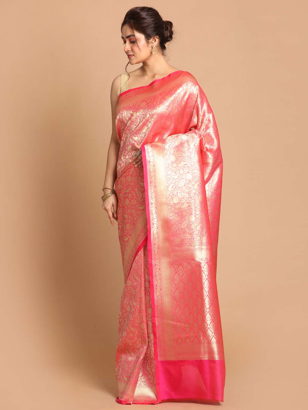 Indethnic Banarasi Pink Woven Design Festive Wear Saree - View 2