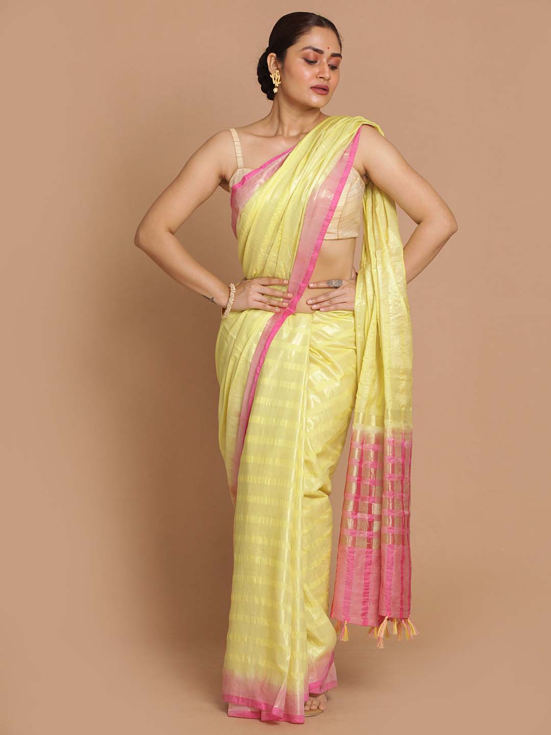 Indethnic Banarasi Yellow Woven Design Daily Wear Saree - View 1