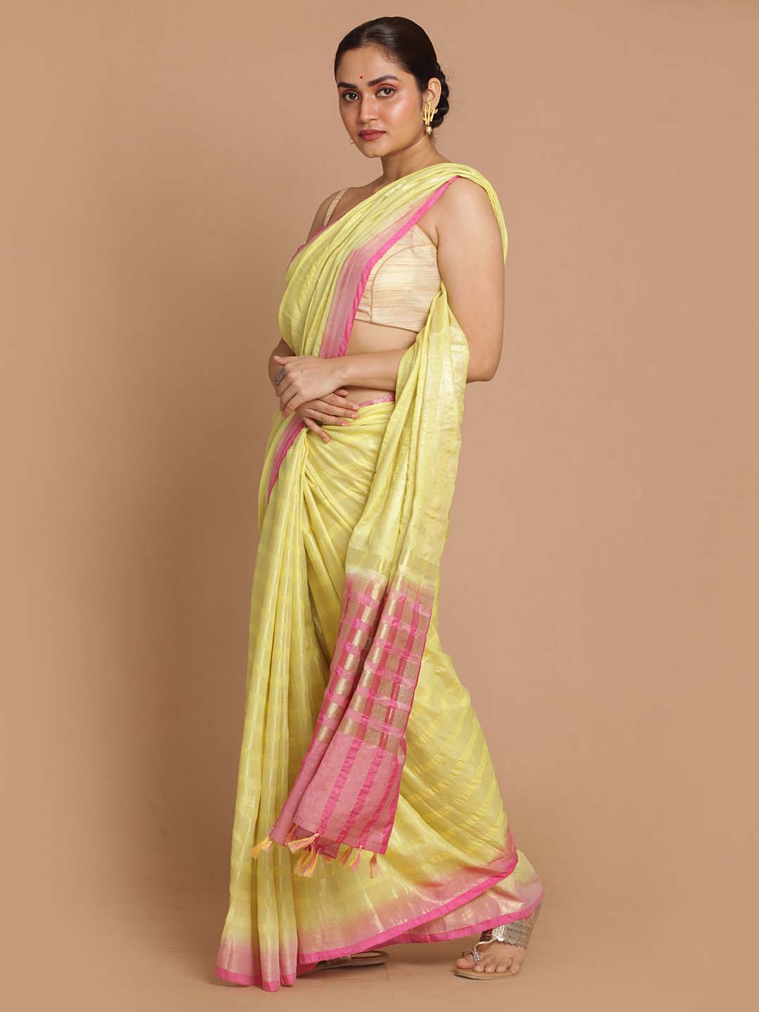 Indethnic Banarasi Yellow Woven Design Daily Wear Saree - View 2