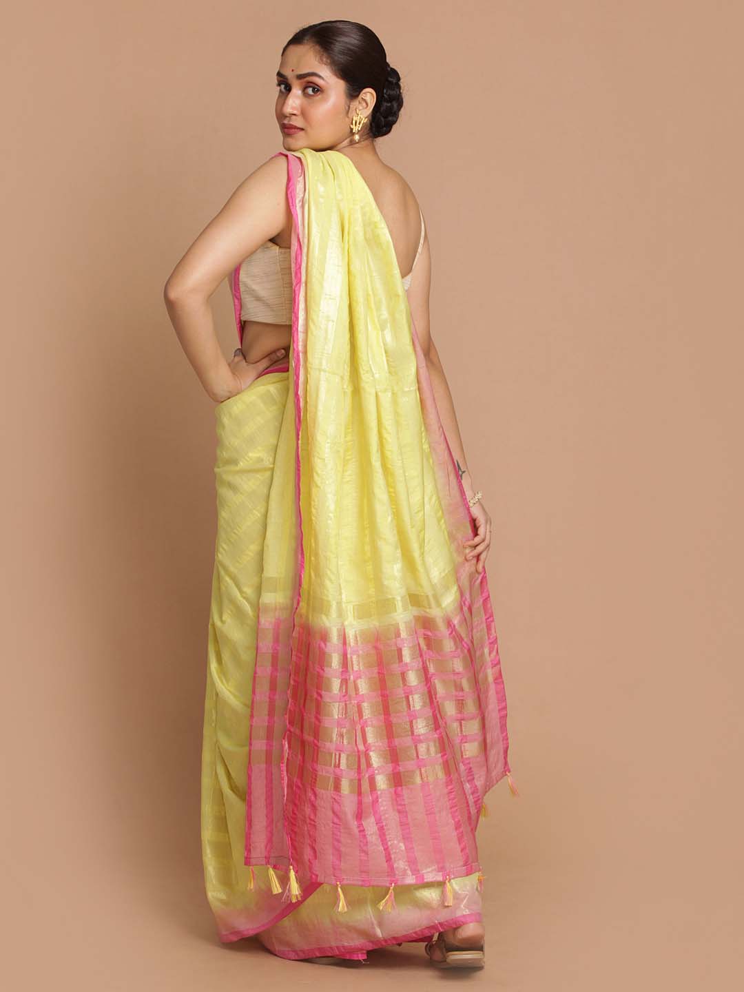 Indethnic Banarasi Yellow Woven Design Daily Wear Saree - View 3