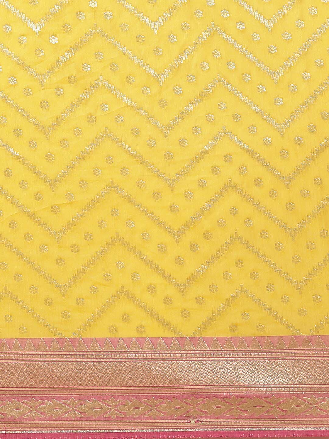 Indethnic Banarasi Yellow Woven Design Party Wear Saree - View 3