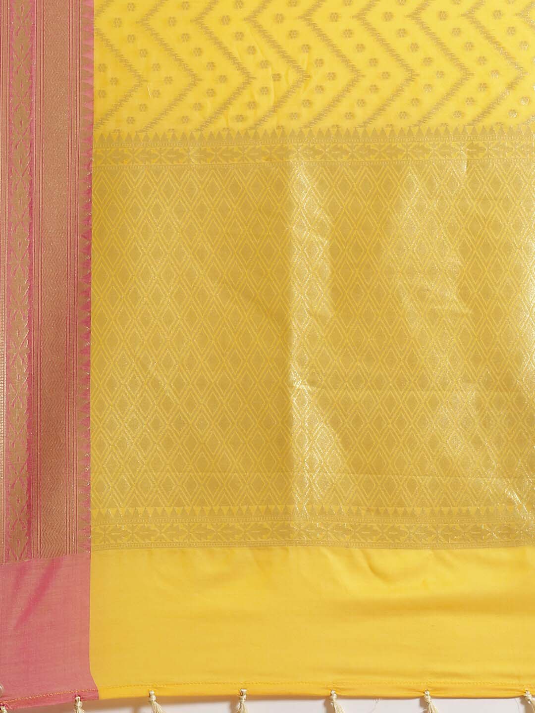 Indethnic Banarasi Yellow Woven Design Party Wear Saree - Saree Detail View