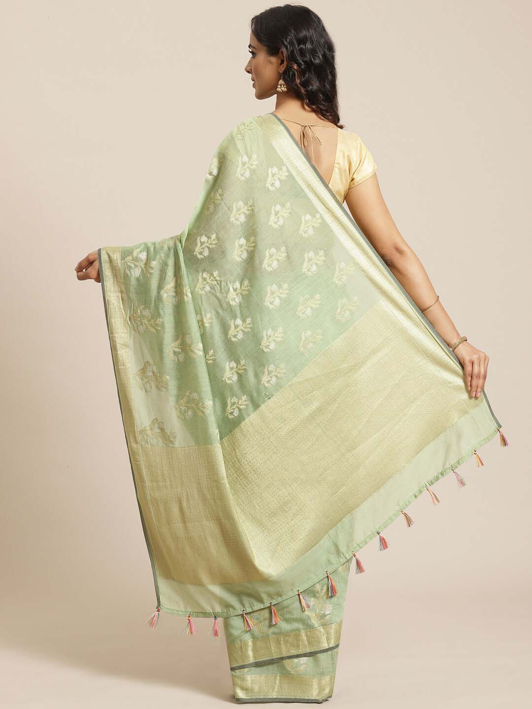 Indethnic Banarasi Bottle Green Woven Design Daily Wear Saree - View 1