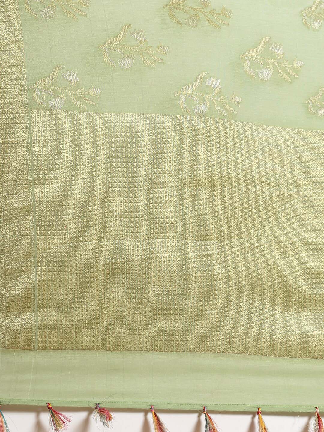 Indethnic Banarasi Bottle Green Woven Design Daily Wear Saree - Saree Detail View
