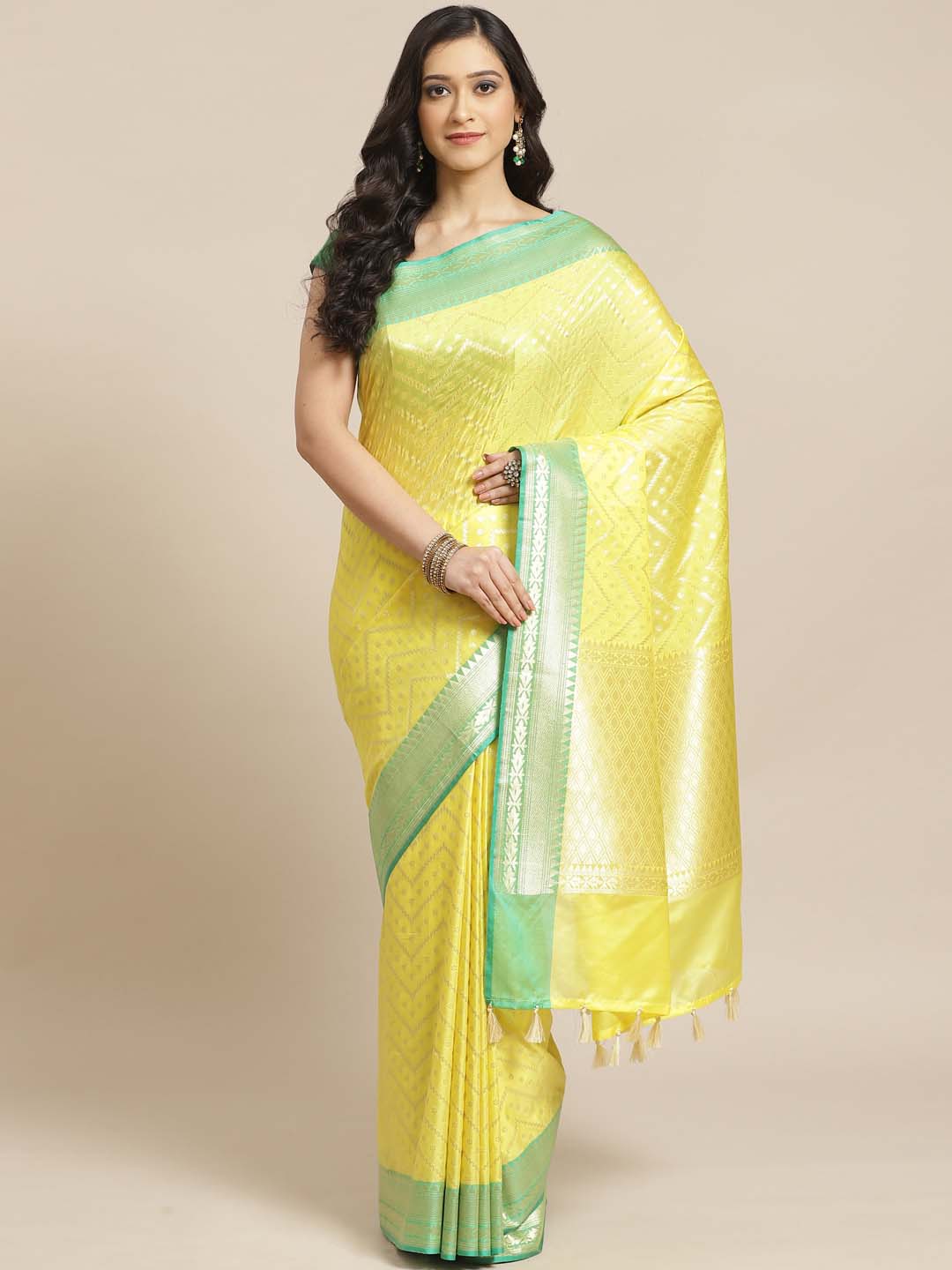 Indethnic Banarasi Lemon Woven Design Party Wear Saree - View 1