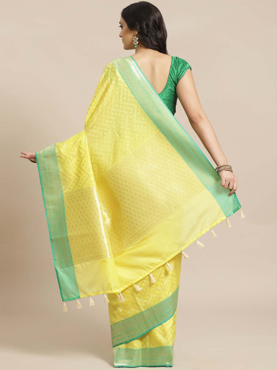 Indethnic Banarasi Lemon Woven Design Party Wear Saree - View 1