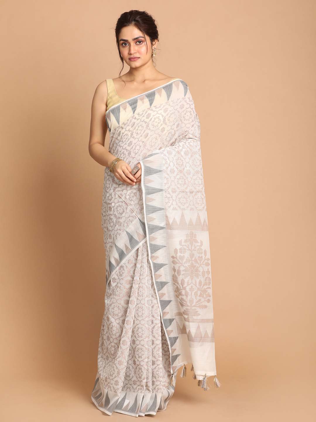 Indethnic Banarasi White Woven Design Daily Wear Saree - View 1