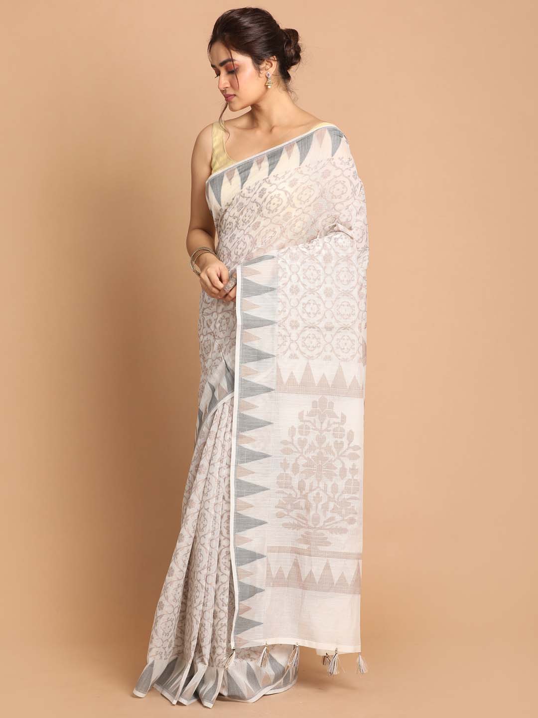 Indethnic Banarasi White Woven Design Daily Wear Saree - View 2