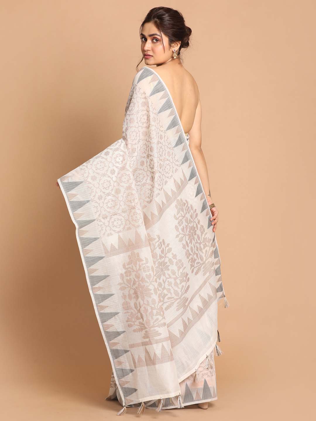 Indethnic Banarasi White Woven Design Daily Wear Saree - View 3