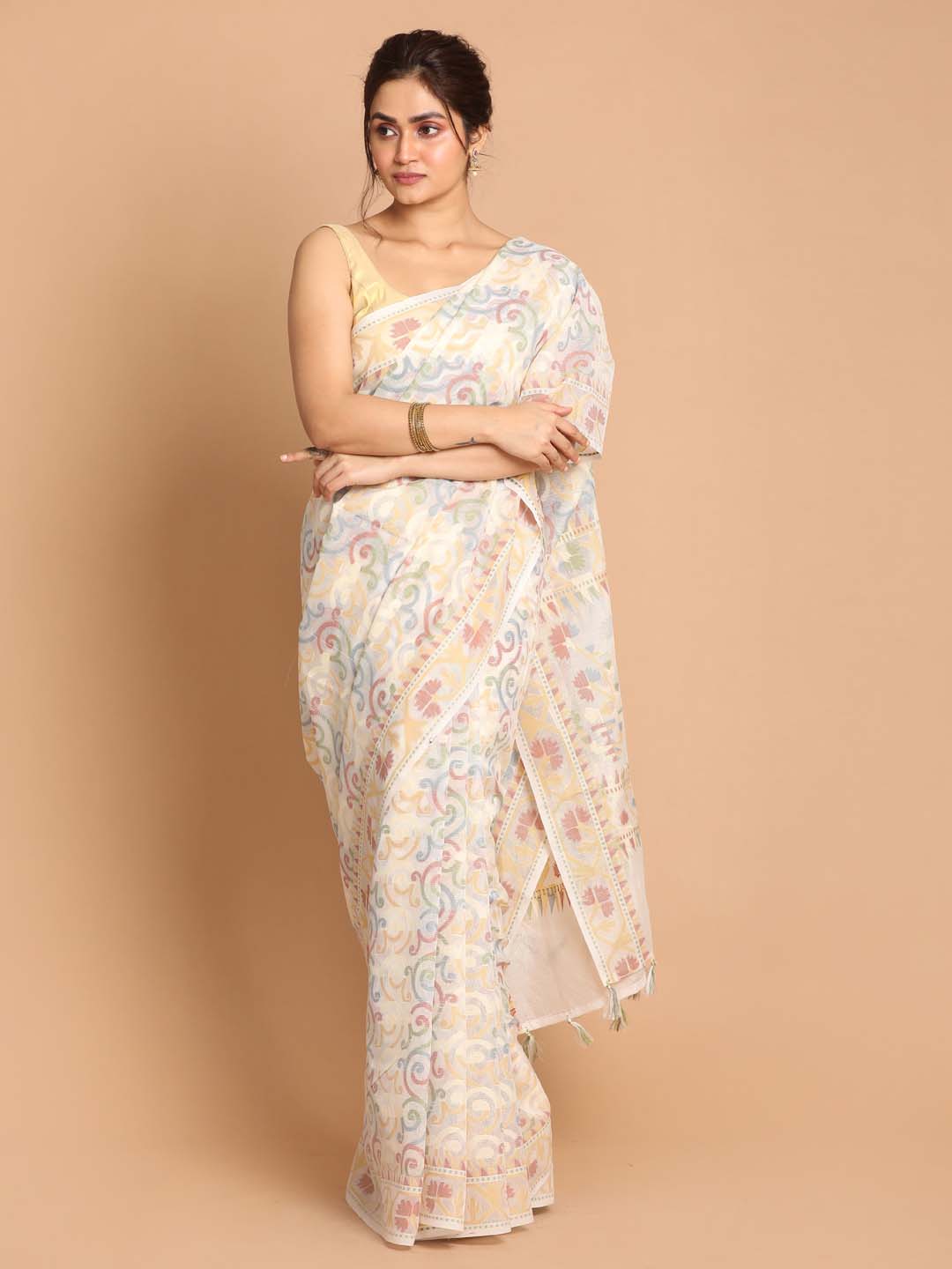 Indethnic Banarasi White Woven Design Daily Wear Saree - View 1