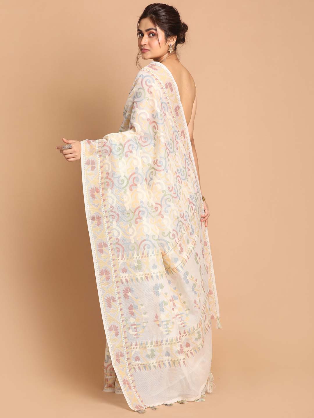 Indethnic Banarasi White Woven Design Daily Wear Saree - View 3