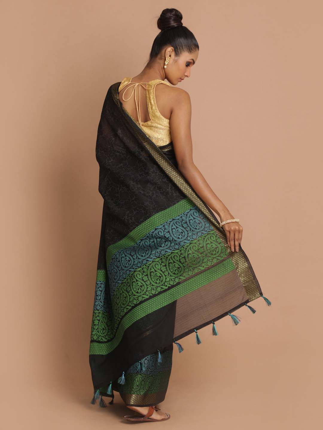 Indethnic Banarasi Black Printed Daily Wear Saree - View 3