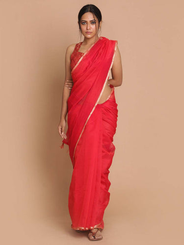 Banarasi Red Solid  Daily Wear Saree